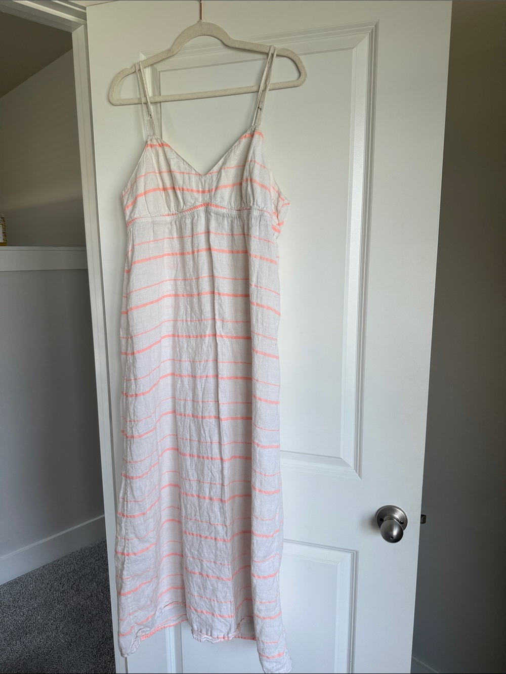 J crew linen White Maxi Sundress with Pink Stripes